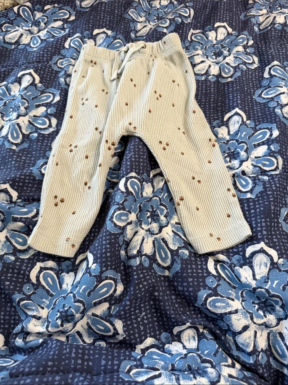 Long-Sleeve Waffle Knit Baby One-Piece in Light Blue with Acorn Print